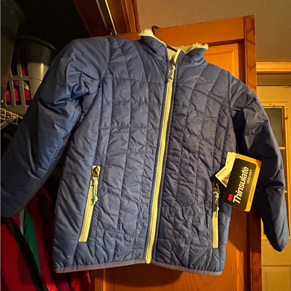 Kids L.L. Bean Blue and White Puffer Jacket Lightweight Insulated Design